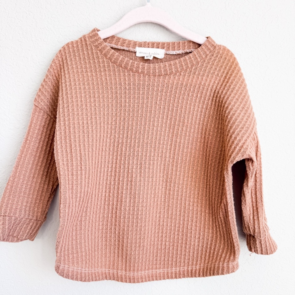 Arrows and Rubies Waffle Knit Pullover Camel Neutral Boutique Top 2T